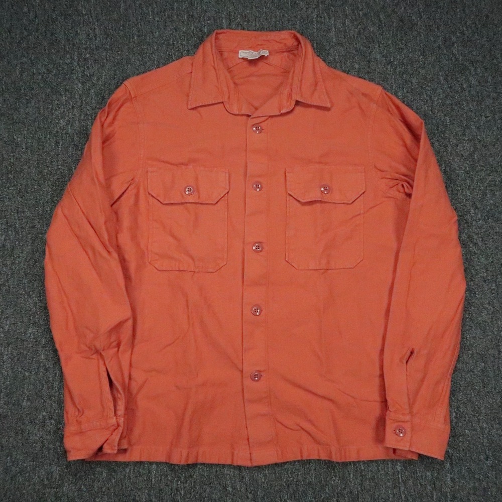 Wallace Barnes Shirt Mens Medium Orange Garment Dyed Seaside Twill Workshirt